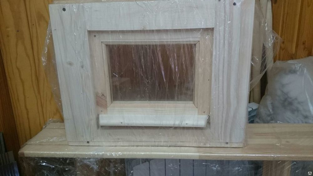 Окно деревянное банное, двойное стекло с подоконником, фурнитура 400*400