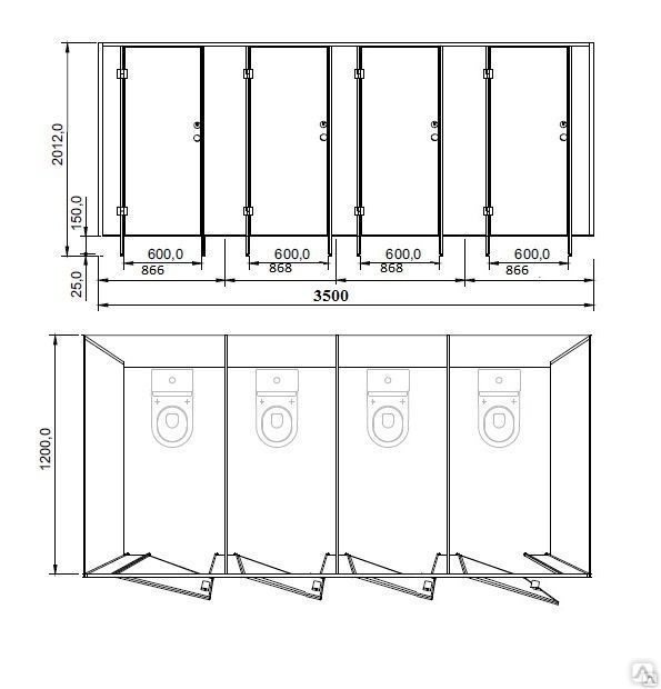 Чертеж кабинки туалета