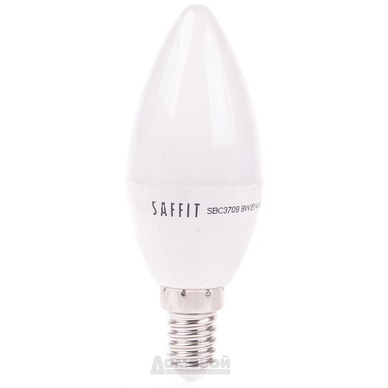 Лампа светодиодная LED 9вт Е14 теплый матовая свеча Saffit