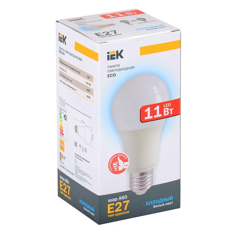 Лампа светодиодная LED 11вт 230в, Е27 белая IEK