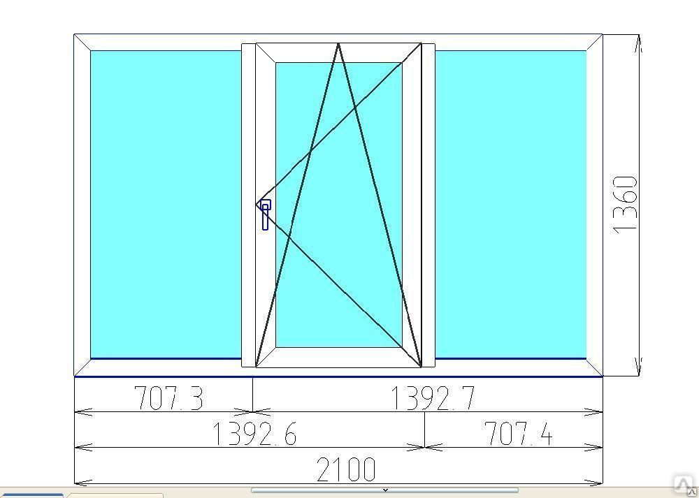 Эскиз трехстворчатого окна пвх