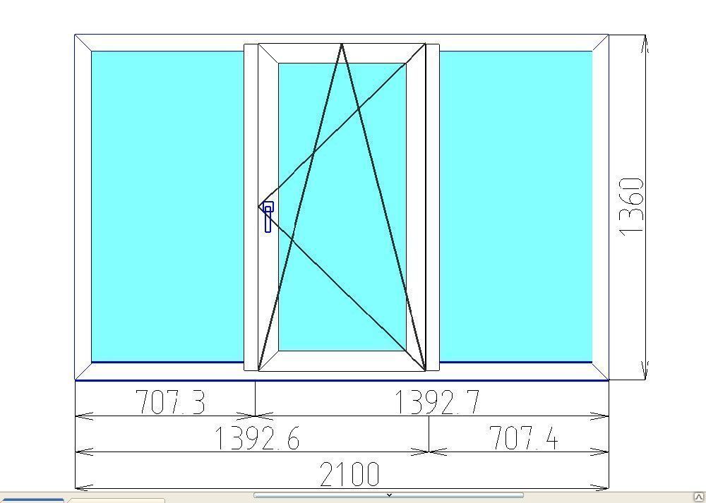 Окно SCHMITZ трехстворчатое из пятикамерного профиля 2100х1360