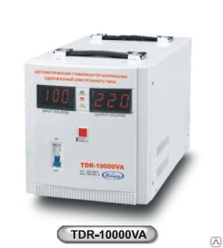 Стабилизатор однофазный релейного типа с 2 цифровыми индикаторами TDR-10000