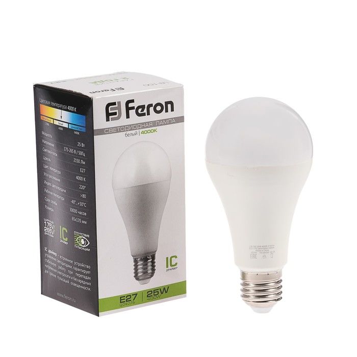 Лампа светодиодная LED 25вт Е27 белый LB-100 Feron