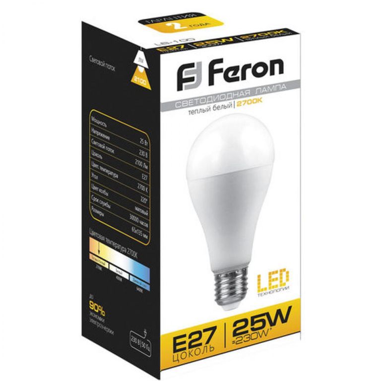 Лампа светодиодная LED 25вт Е27 теплый LB-100 Feron