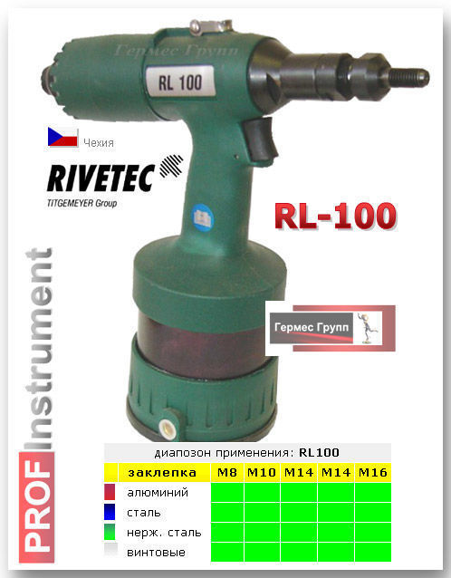 Пневмогидравлический инструмент для установки резьбовых заклепок RL100