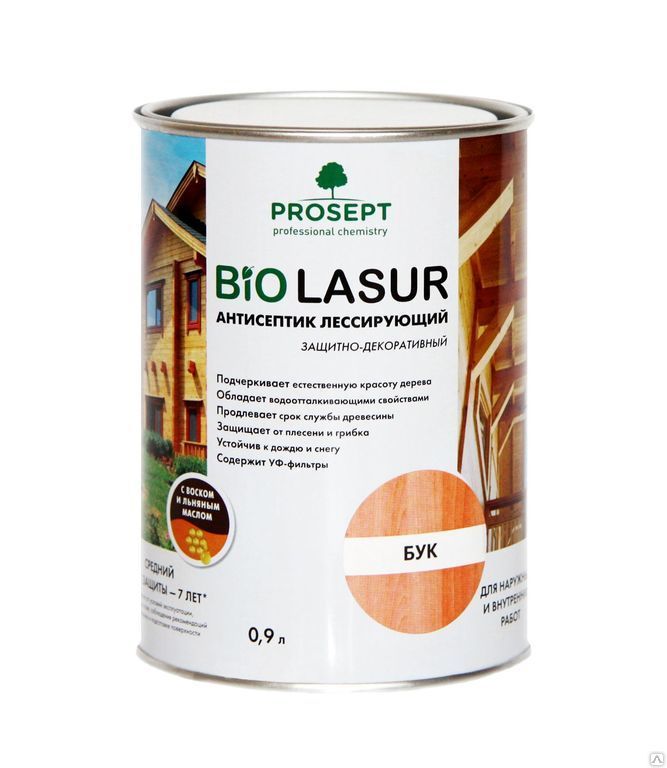 Prosept bio lasur, бук, 0,9л. Антисептик лессирующий защитно-декоративный.