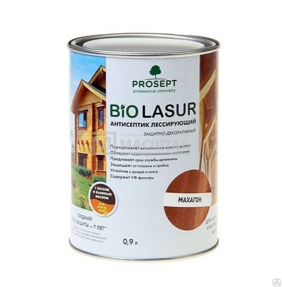 Prosept bio lasur, махагон, 0,9л. Антисептик лессирующий защитно-декоративный.