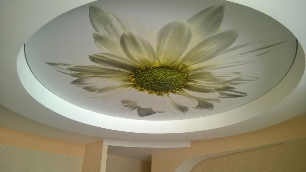 Фотопечать на натяжном потолке круглом цветок