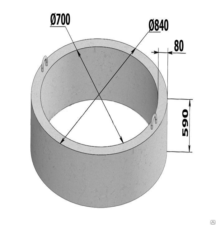 Бетонное кольцо КС 7.5 (КЦ 7.5) 700 х 840 х 490
