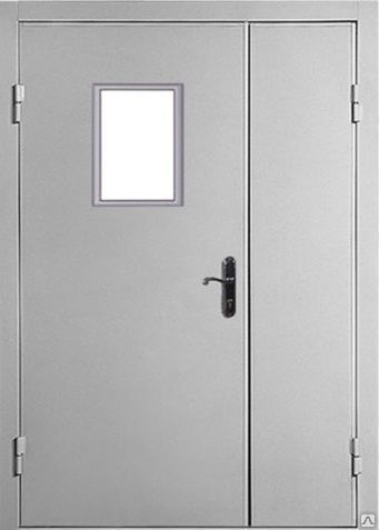 Дверь двупольная стальная остекленная (1200/2000)левая RAL 7035