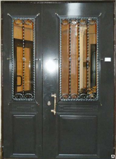Дверь стальная двупольная остекленная с кованным элементом(1200/2000)правая