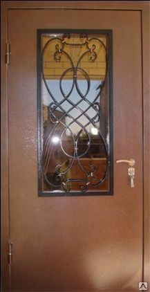 Дверь стальная однопольная остекленная с кованным элементом(900/2000)левая
